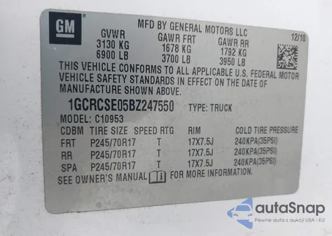 2011 Chevrolet Silverado 1500 Lt from USA, damaged, VIN 1GCRCSE05BZ247550